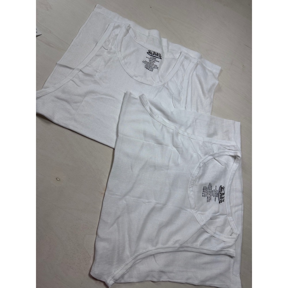 Von Dutch 2 Pack White Ribbed Tank Tops Mens XL Silver Logo Undershirts Y2K